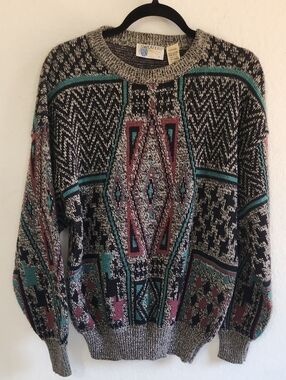 Vintage 80s Retro Coogi Style Knit Sweater Wool Blend S Grandpacore